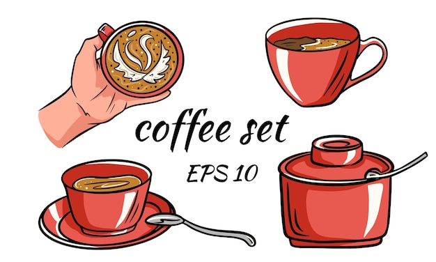 Cartoon vector illustration of some cup of coffee fit for menu, label, collection and assets.