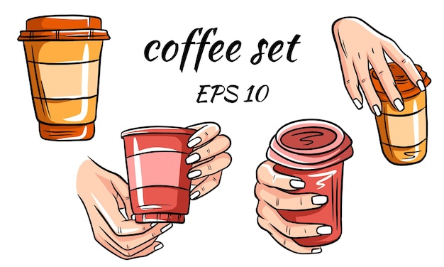 Cartoon vector illustration of some cup of coffee fit for menu, label, collection and assets.