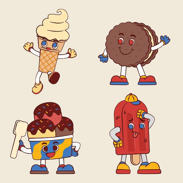 Cartoon vector illustration sweet food dessert object element for graphic designer create menu, brochure, leaflet, and publishing product. Set contain icecream, cookies, ice pop.