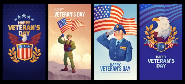 Cartoon veterans day instagram stories collection