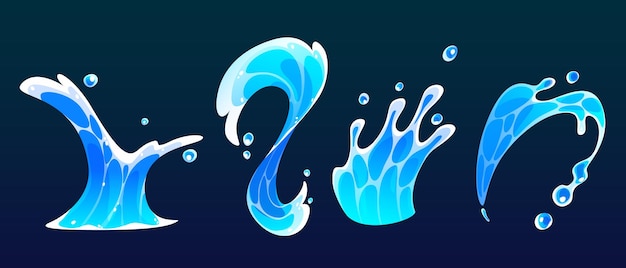 Free vector cartoon water splash and surf wave