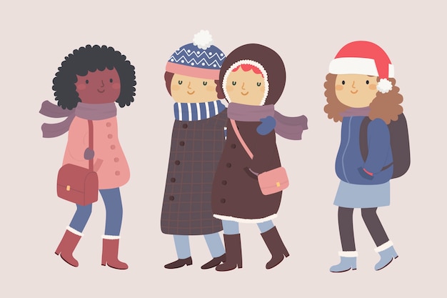 Free vector cartoon wearing winter clothes and chatting