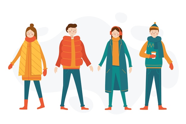 Free vector cartoon wearing winter clothes