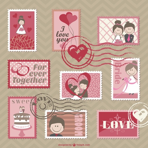 Free vector cartoon wedding cards vector