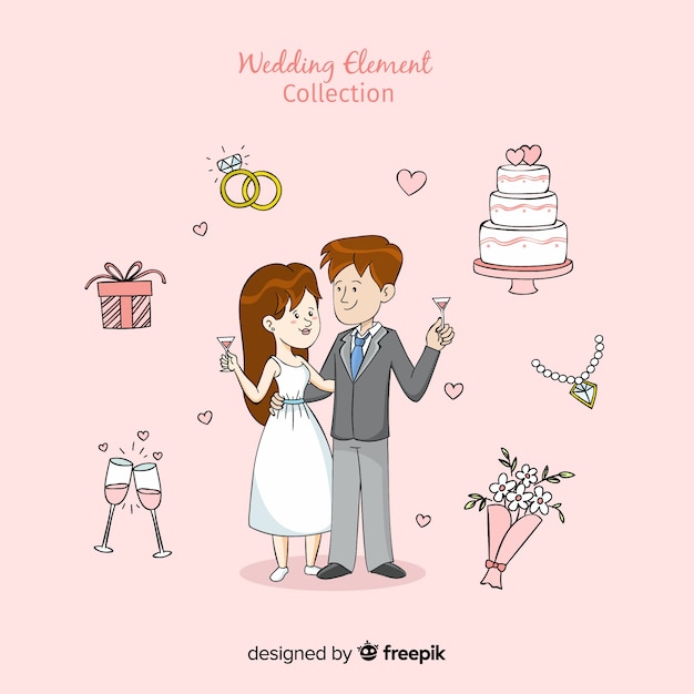 Free vector cartoon wedding element collection