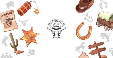 Бесплатное векторное изображение Мультфильм дикий запад концепция с разыскиваемым плакат динамит значок шерифа кактус ковбойская шляпа подкова тележка деревянная вывеска