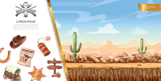 Free vector cartoon wild west illustration and concept elements