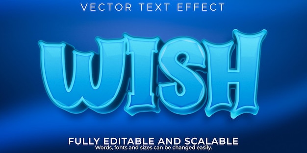 Free vector cartoon wish text effect, editable comic and kids text style