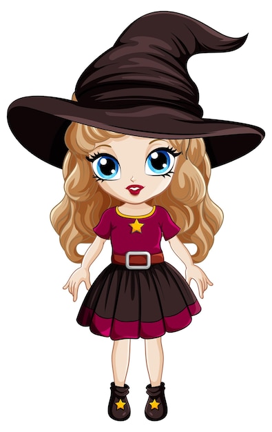 Cartoon witch wearing a big hat