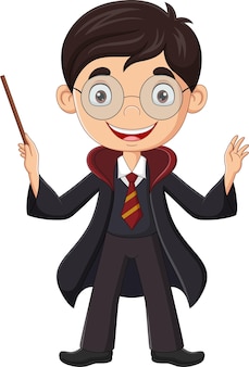 Cartoon wizard boy with a magic wand