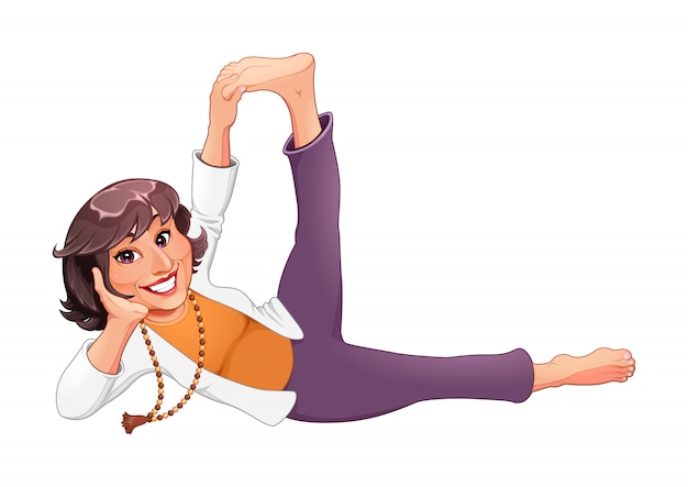 Cartoon woman character doing yoga pose