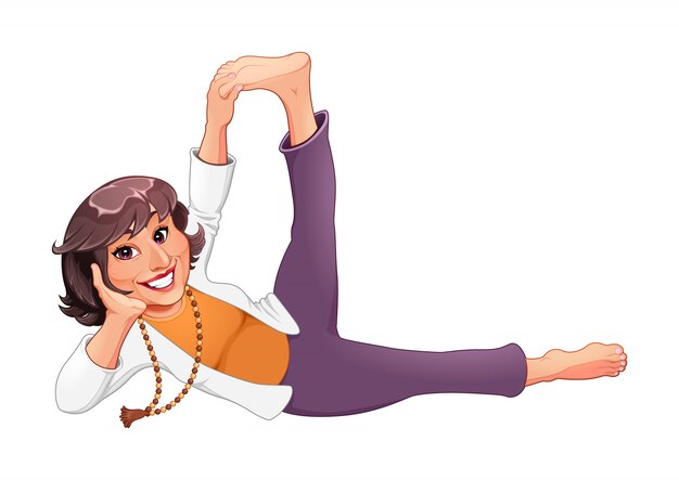 Cartoon woman character doing yoga pose