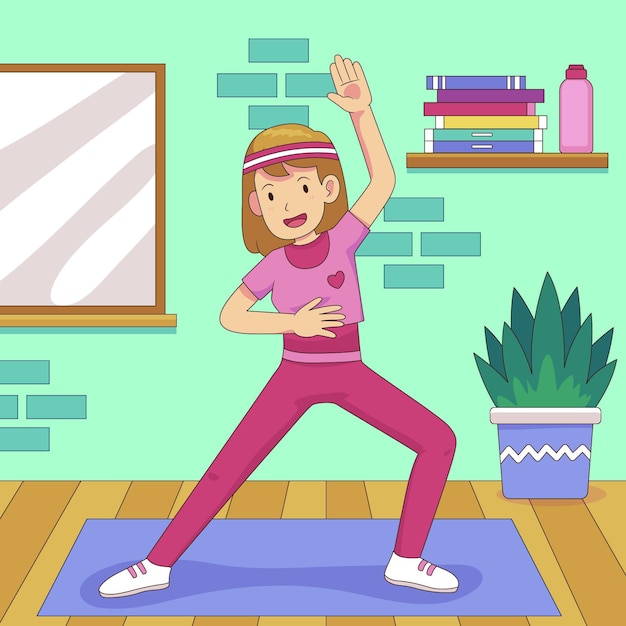 Free vector cartoon woman doing exercises at home