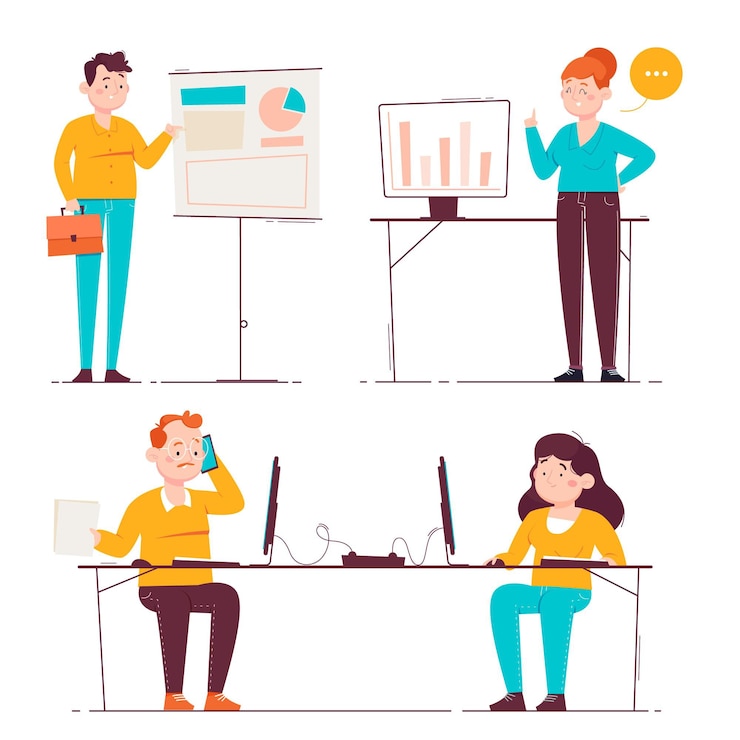 Free Vector cartoon working day scenes collection
