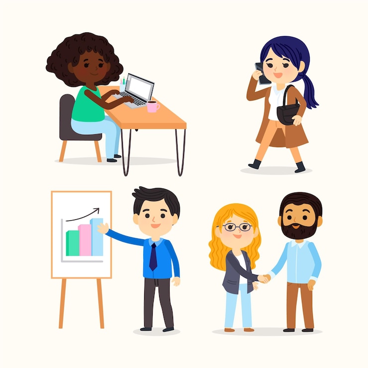 Free Vector cartoon working day scenes set