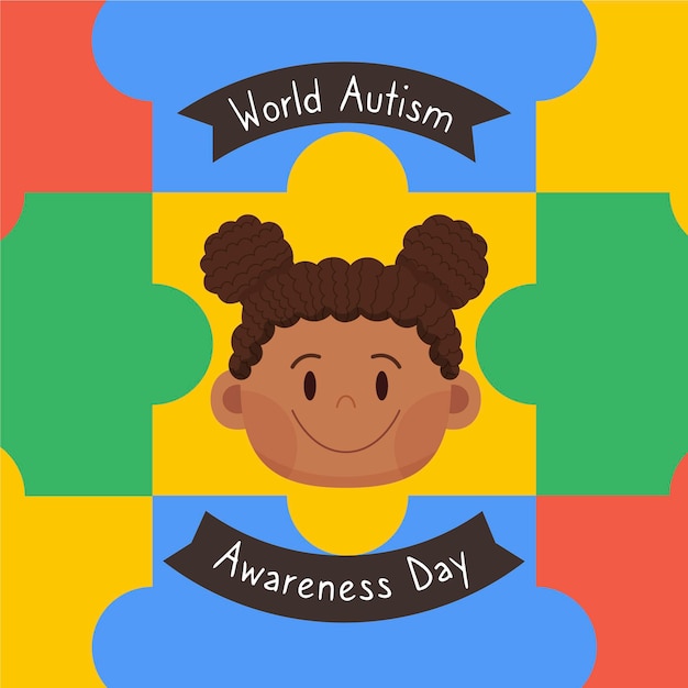 Cartoon world autism awareness day illustration with puzzle pieces