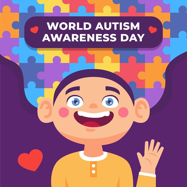 Free vector cartoon world autism awareness day illustration with puzzle pieces