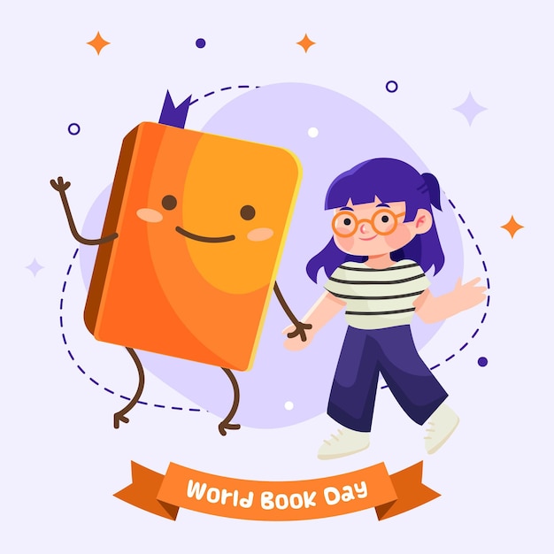 Cartoon world book day illustration with woman and book