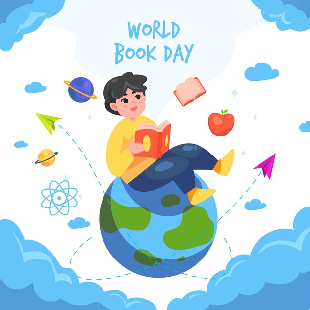 Cartoon world book day illustration