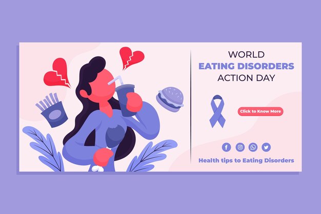 Cartoon world eating disorders action day banner template