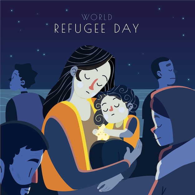 Free vector cartoon world refugee day illustration