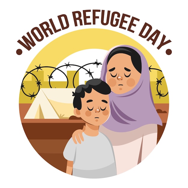 漫画の世界難民の日のイラスト