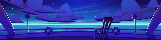 Cartoon yacht deck with night sea view