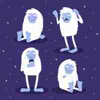 Free vector cartoon yeti abominable snowman character collection