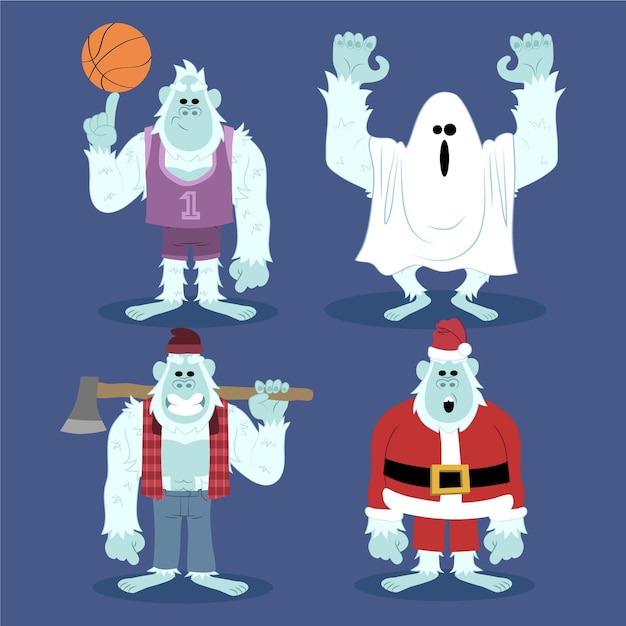 Free vector cartoon yeti abominable snowman character collection