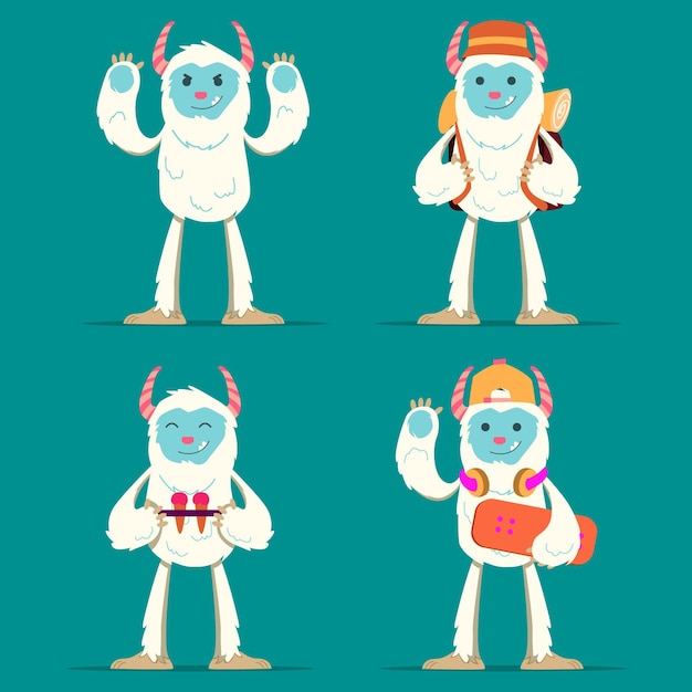 Free vector cartoon yeti abominable snowman character collection