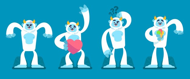 Free vector cartoon yeti abominable snowman character collection