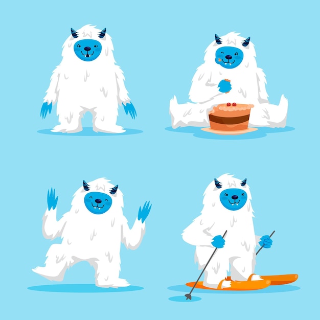Free vector cartoon yeti abominable snowman character pack