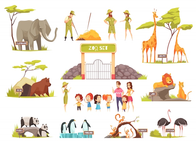 Vettore gratuito set di zoo dei cartoni animati