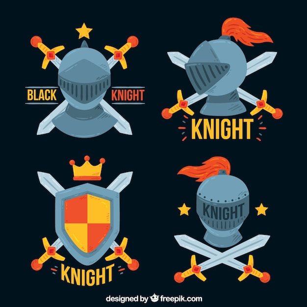 Free vector cartoonish emblems of knights