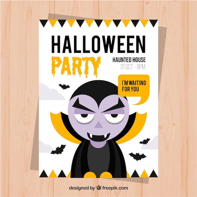 Cartoonish vampire inviting to a halloween party