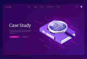 Free vector case study banner. concept of research and analysis business information. landing page template