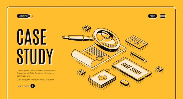 Case study isometric banner, information research