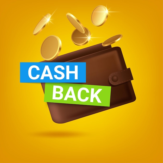 Cash back in portafoglio. illustrazione di rimborso con monete