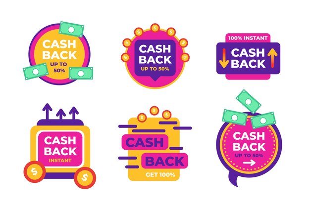 Cashback красочные этикетки, изолированные на белом