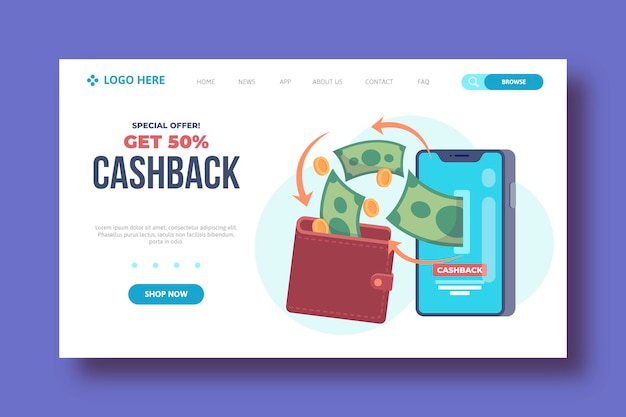 Free vector cashback concept - landing page