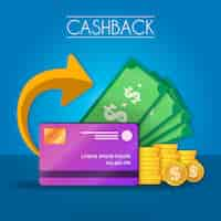 Free vector cashback concept with banknotes and credit card