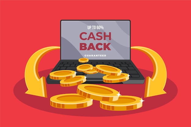 Бесплатное векторное изображение Концепция cashback с монетами и ноутбуком