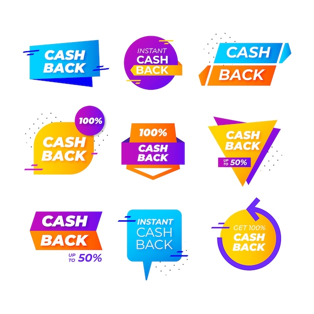 Cashback labels and badges with geometric shapes