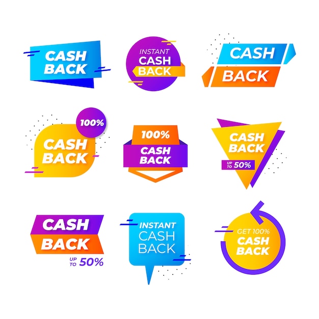 Vettore gratuito etichette e badge cashback con forme geometriche