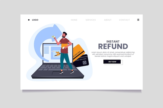 Free vector cashback man and laptop landing page template