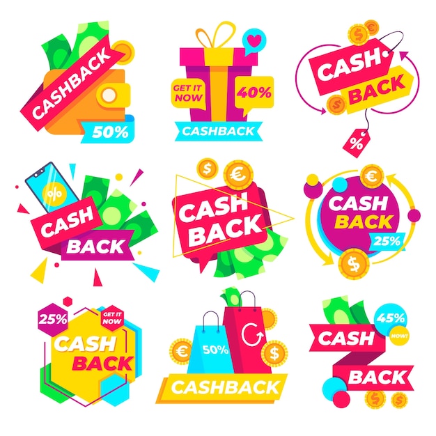 Vettore gratuito pacchetto etichette marketing cashback