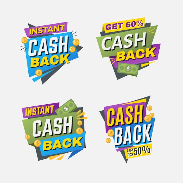 Бесплатное векторное изображение Пакет этикеток с предложением cashback