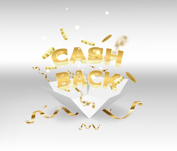 Free Vector cashback the white box text and coins popping out of the box