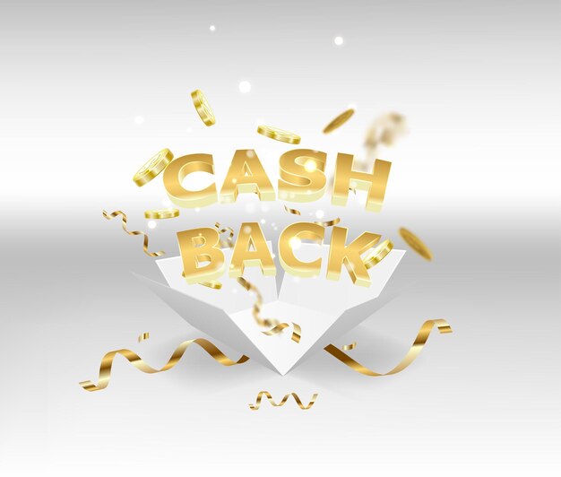 Cashback The white box text and coins popping out of the box