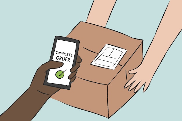 Free vector cashless parcel delivery doodle vector contactless concept